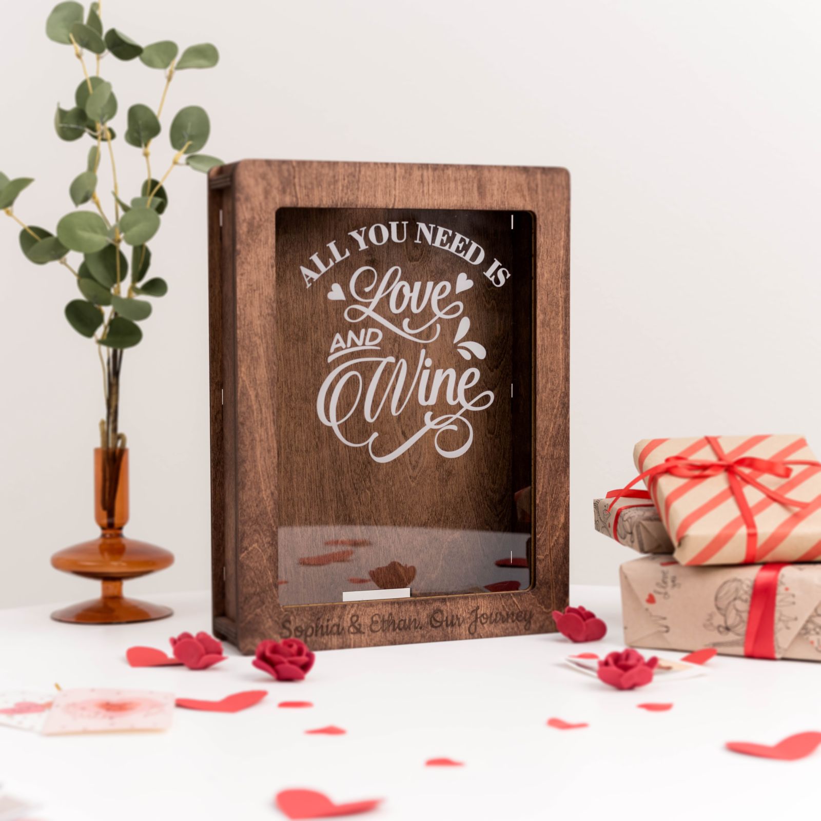 Wooden Wine Cork Display Box for Memory Keepsakes