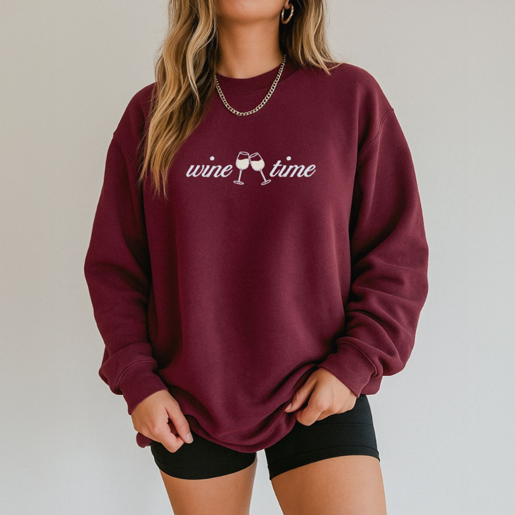 Wine Time Women's Embroidered Sweatshirt