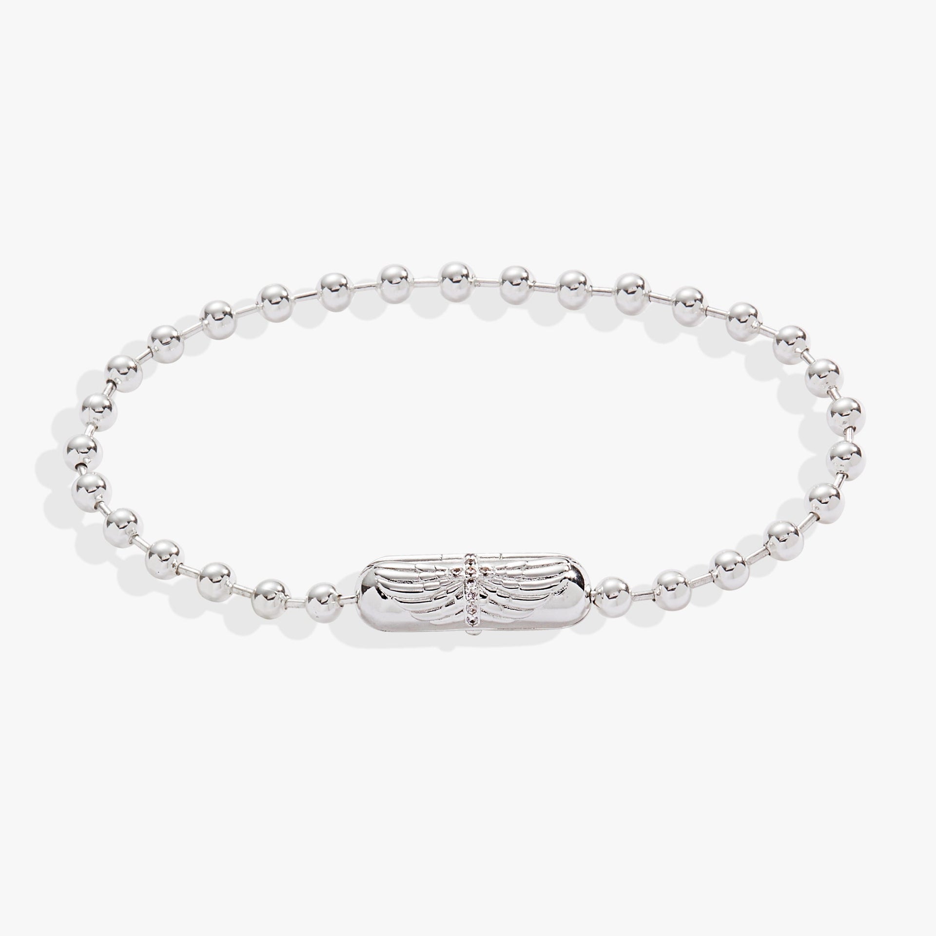 Silver Wings and Crystal Cross Barrel Closure Ball Chain Bracelet