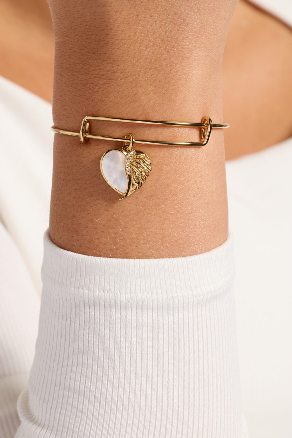 Wings of Protection Mother of Pearl Angel Wing Charm Bangle