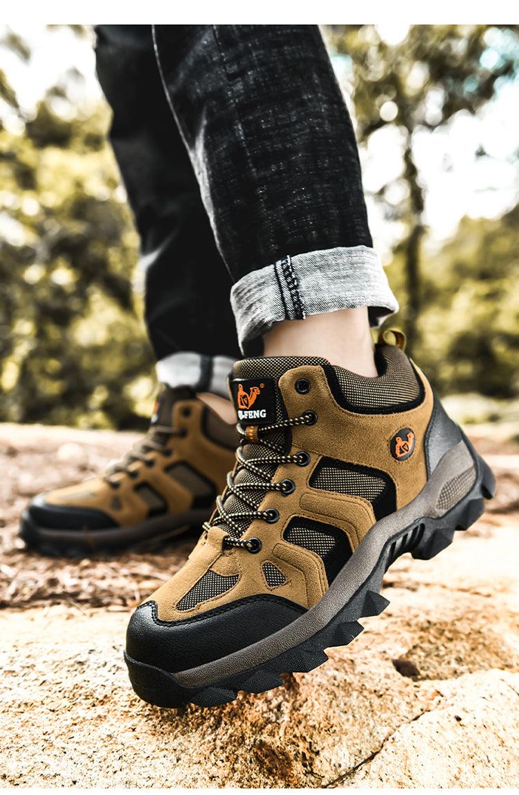 Men's Leather Winter Hiking Boots, Warm Fur Lined Outdoor Snow Shoes