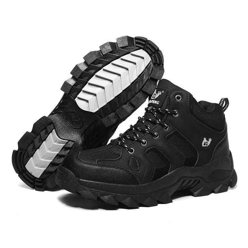 Men's Leather Winter Hiking Boots, Warm Fur Lined Outdoor Snow Shoes