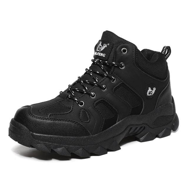 Men's Leather Winter Hiking Boots, Warm Fur Lined Outdoor Snow Shoes