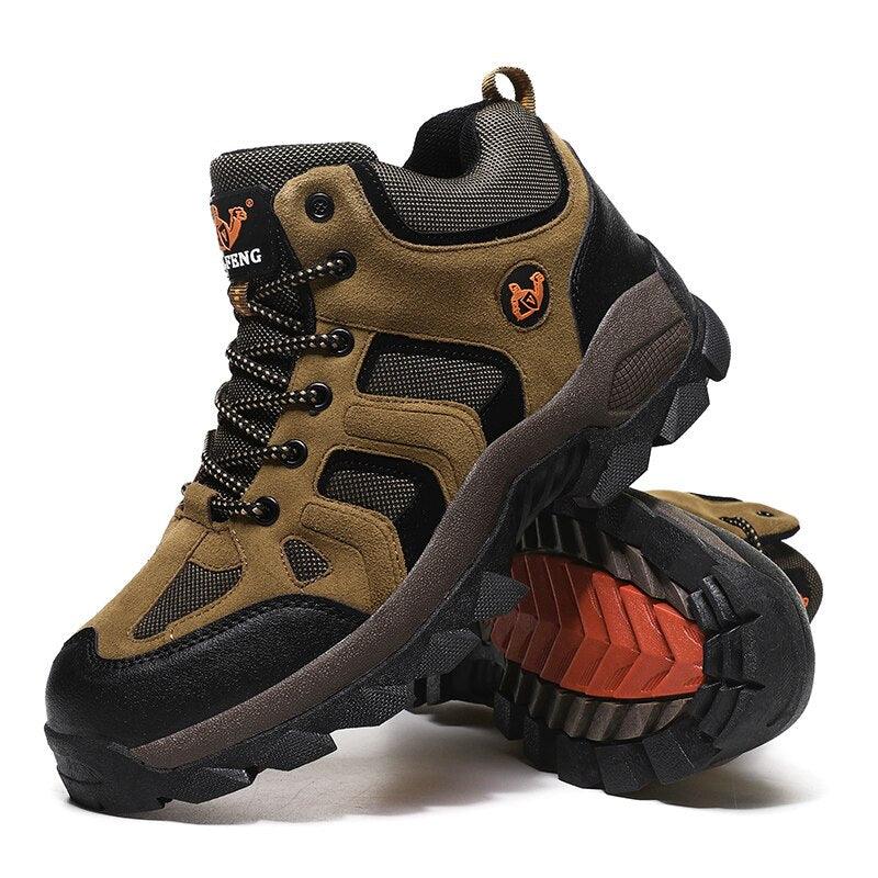 Men's Leather Winter Hiking Boots, Warm Fur Lined Outdoor Snow Shoes