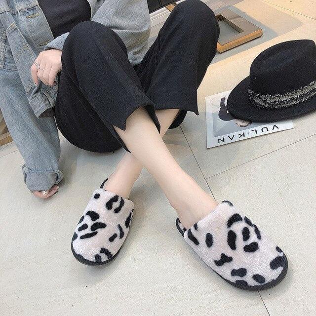 Women's Leopard Print Fuzzy Slippers – Cozy Memory Foam House Slides