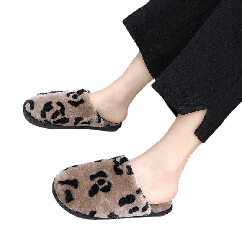 Women's Leopard Print Fuzzy Slippers – Cozy Memory Foam House Slides