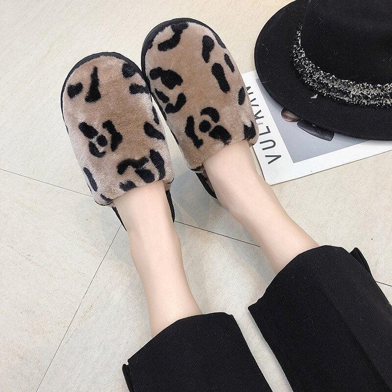 Women's Leopard Print Fuzzy Slippers – Cozy Memory Foam House Slides