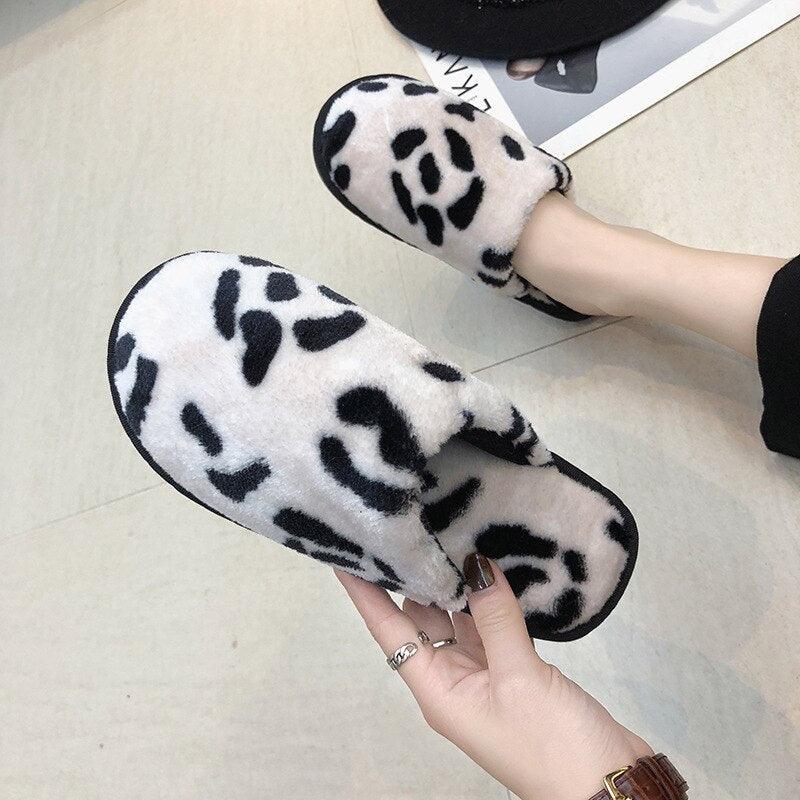 Women's Leopard Print Fuzzy Slippers – Cozy Memory Foam House Slides