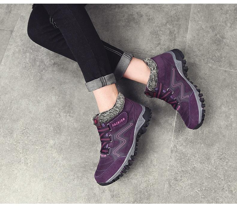 Unisex Suede Leather Winter Snow Boots with Fur Lining and Platform