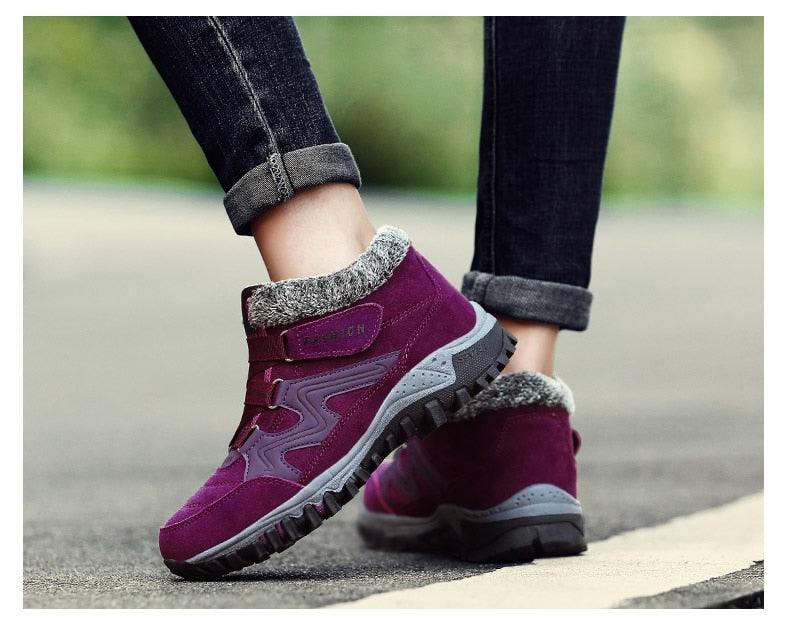 Unisex Suede Leather Winter Snow Boots with Fur Lining and Platform