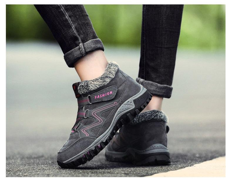 Unisex Suede Leather Winter Snow Boots with Fur Lining and Platform