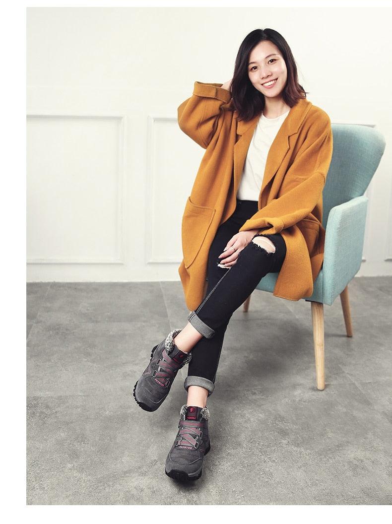 Unisex Suede Leather Winter Snow Boots with Fur Lining and Platform