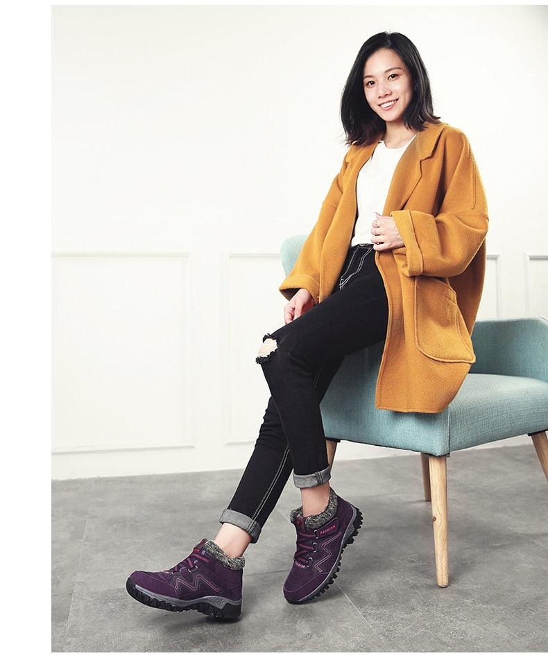 Unisex Suede Leather Winter Snow Boots with Fur Lining and Platform