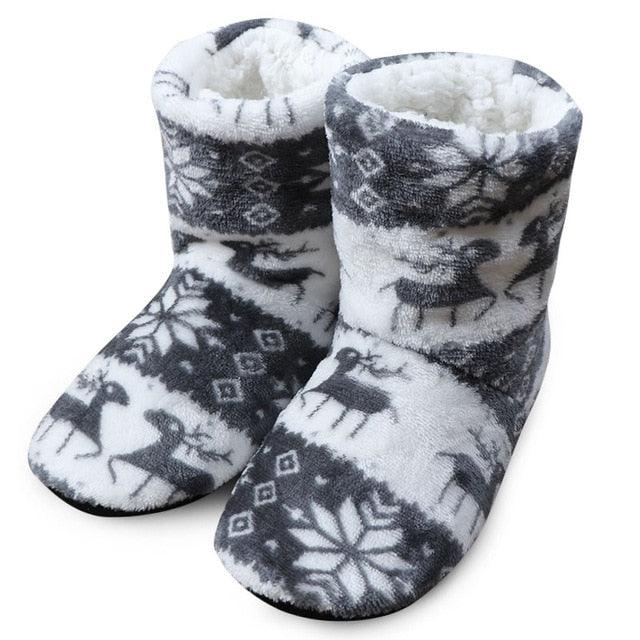 Women's Faux Fur Ankle Bootie Slippers, Plush Warm Winter House Shoes