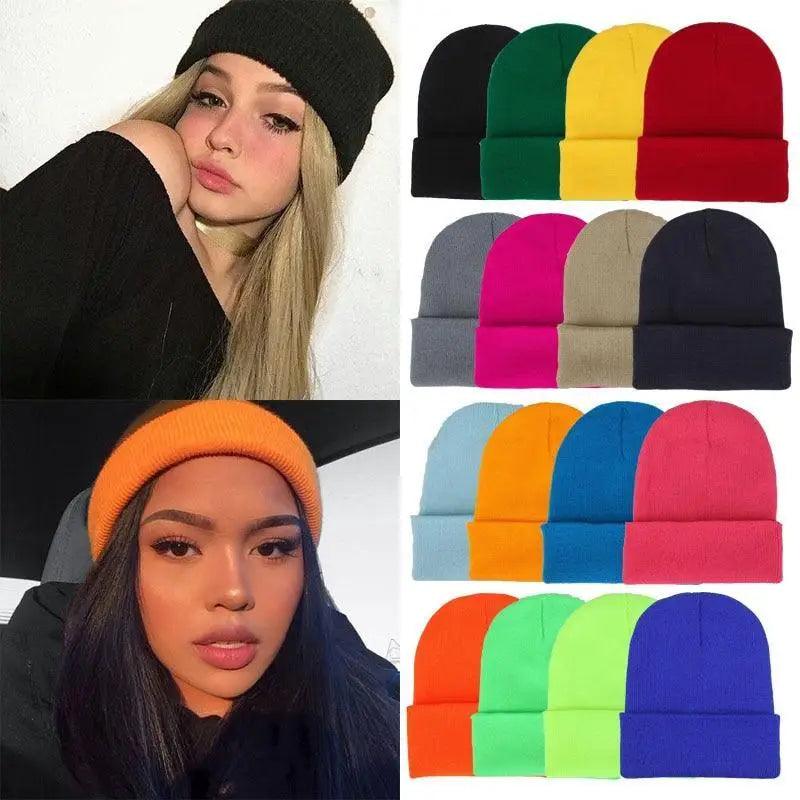 Unisex solid knit beanie in a versatile slouchy style, perfect for winter streetwear.