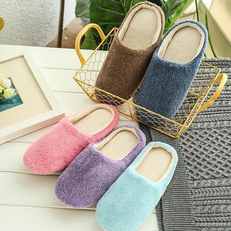 Plush Memory Foam Couple Slippers – Warm Indoor House Shoes