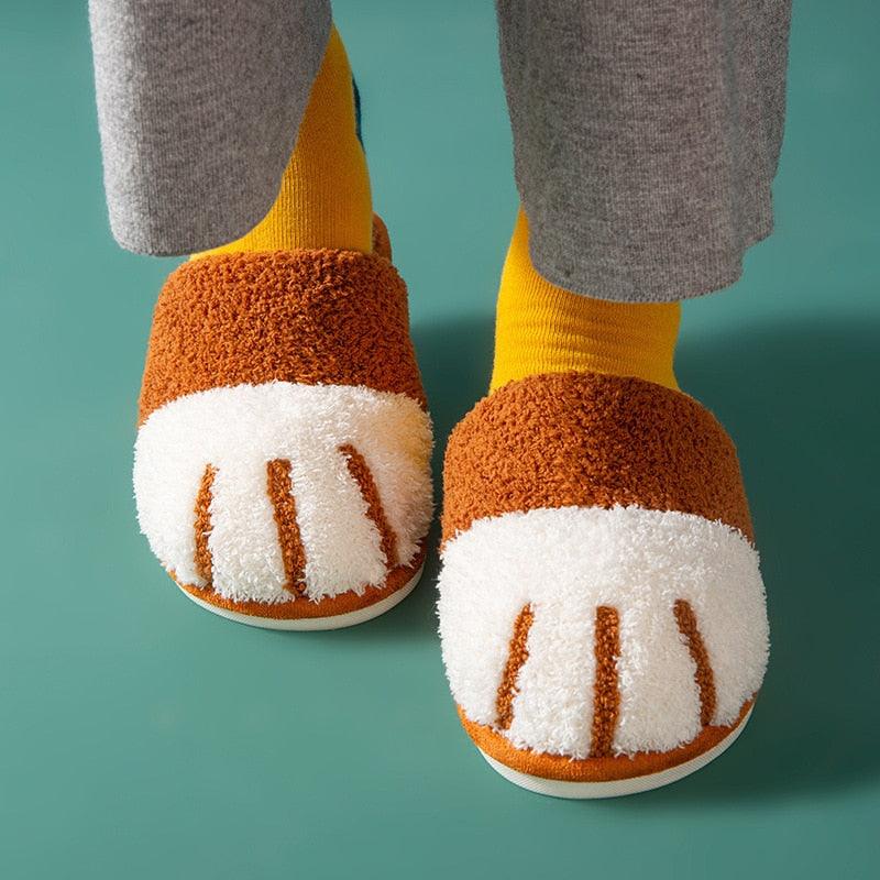 Cute Cat Paw Furry Slippers – Women's Warm Winter Indoor Slides