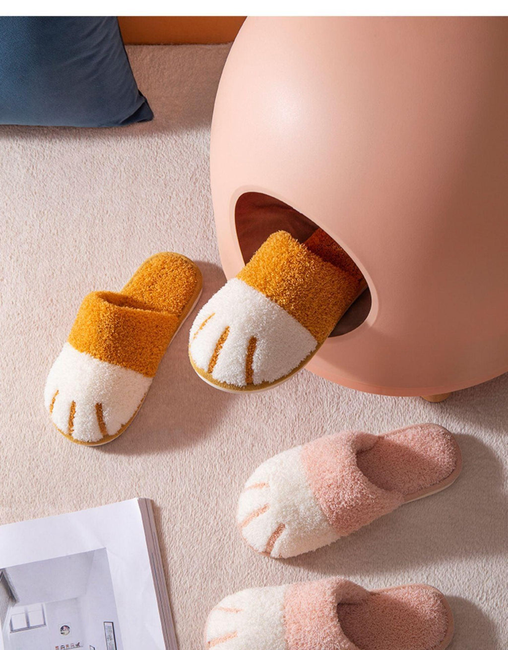 Cute Cat Paw Furry Slippers – Women's Warm Winter Indoor Slides