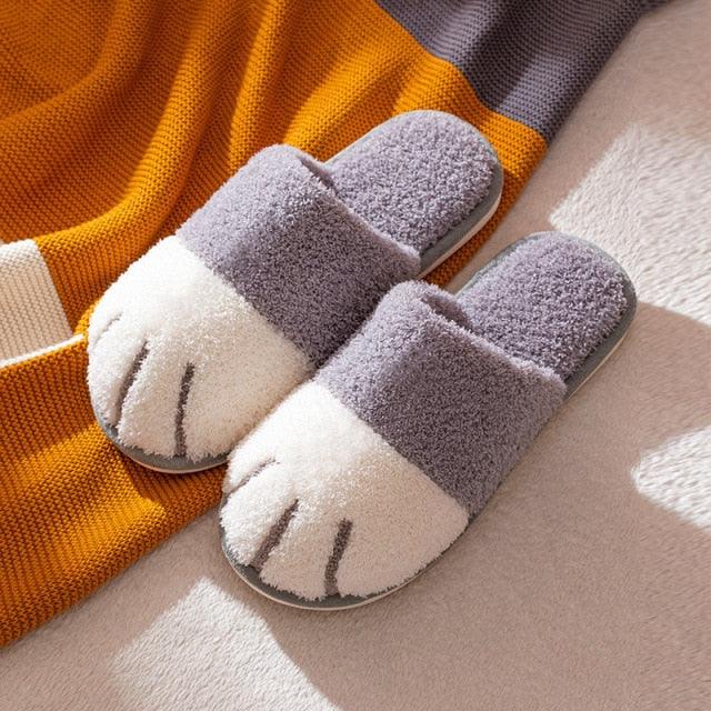 Cute Cat Paw Furry Slippers – Women's Warm Winter Indoor Slides