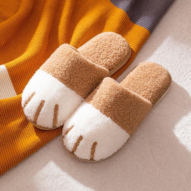 Cute Cat Paw Furry Slippers – Women's Warm Winter Indoor Slides