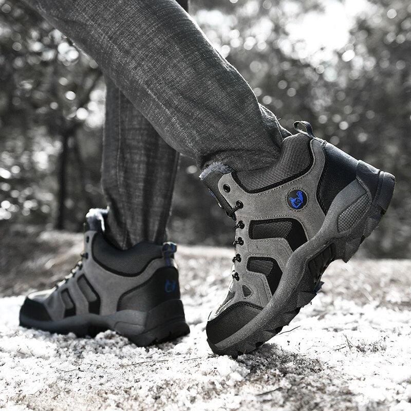 Men's High-Top Leather Winter Snow Boots with EVA Midsole