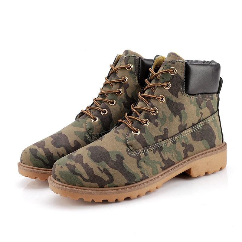 Men's Leather Winter Ankle Boots, Warm Fur Lined Flat Snow Shoes