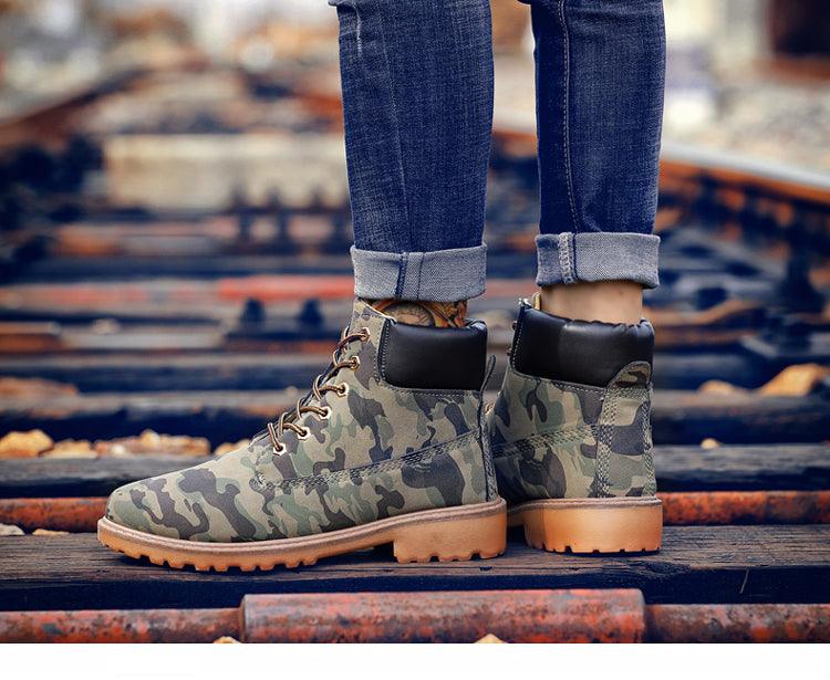Men's Leather Winter Ankle Boots, Warm Fur Lined Flat Snow Shoes