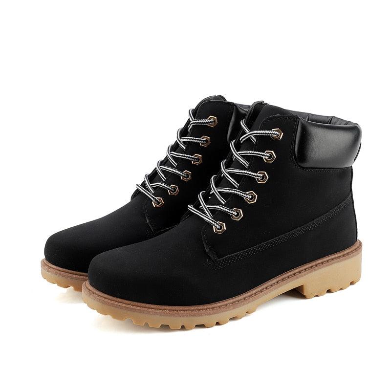 Men's Leather Winter Ankle Boots, Warm Fur Lined Flat Snow Shoes