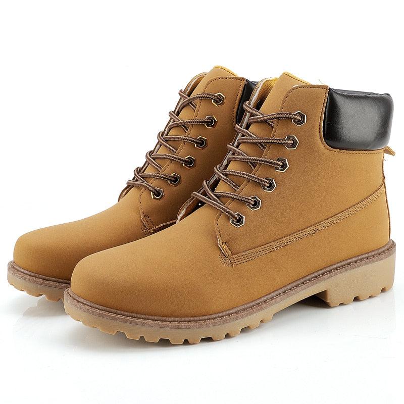 Men's Leather Winter Ankle Boots, Warm Fur Lined Flat Snow Shoes