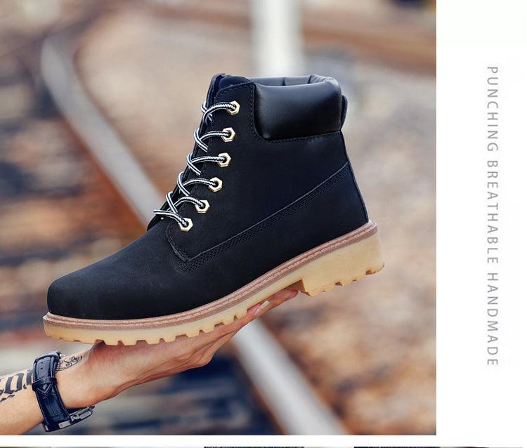 Men's Leather Winter Ankle Boots, Warm Fur Lined Flat Snow Shoes