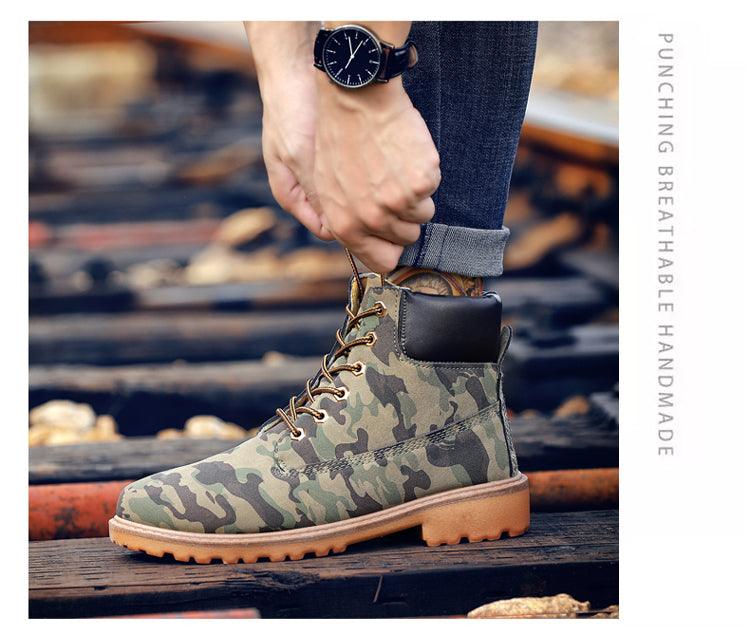 Men's Leather Winter Ankle Boots, Warm Fur Lined Flat Snow Shoes
