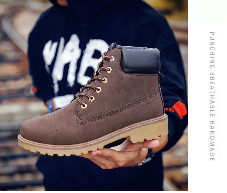 Men's Leather Winter Ankle Boots, Warm Fur Lined Flat Snow Shoes