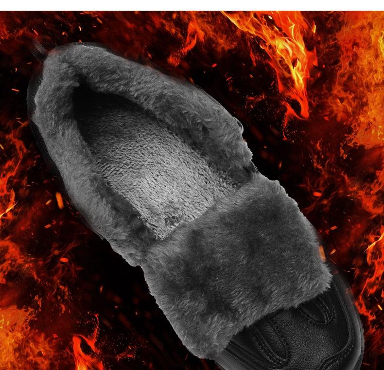 Waterproof Men's Leather Snow Boots, Fur Lined Rugged Winter Shoes