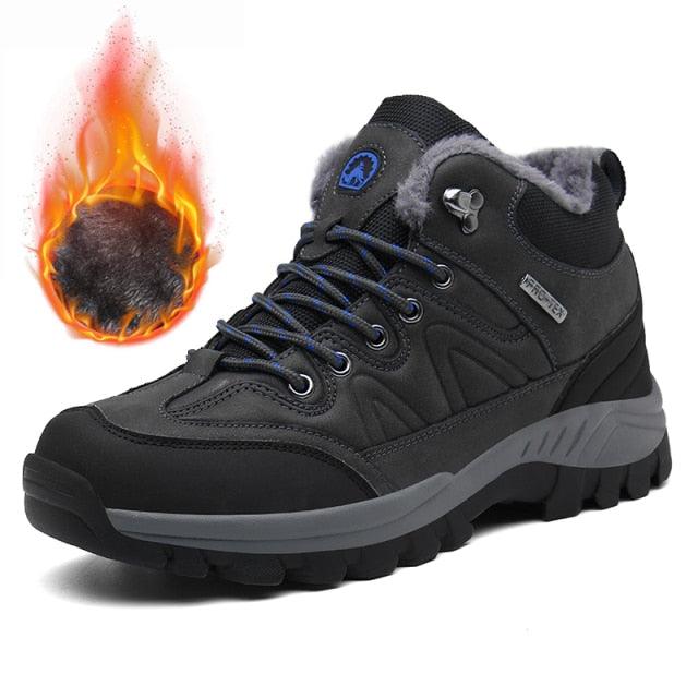 Waterproof Men's Leather Snow Boots, Fur Lined Rugged Winter Shoes
