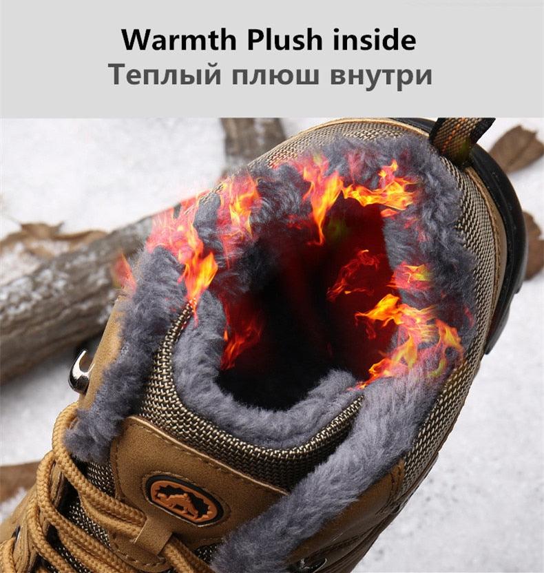 Waterproof Men's Leather Snow Boots, Fur Lined Rugged Winter Shoes