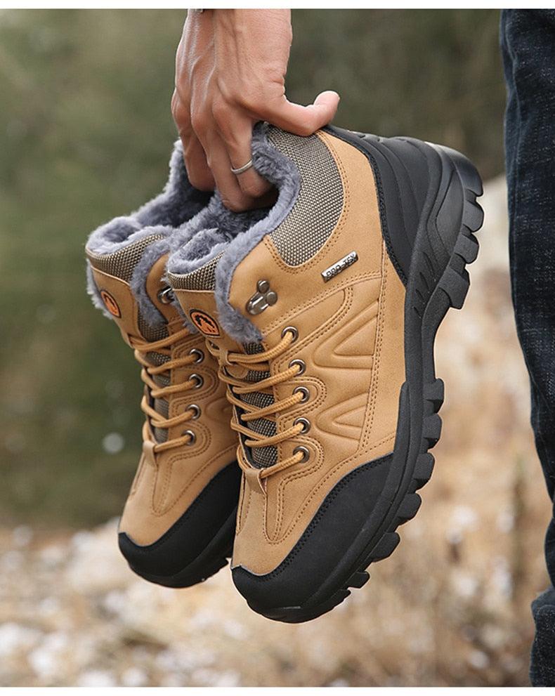 Waterproof Men's Leather Snow Boots, Fur Lined Rugged Winter Shoes