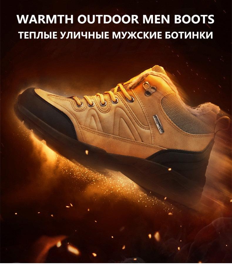 Waterproof Men's Leather Snow Boots, Fur Lined Rugged Winter Shoes