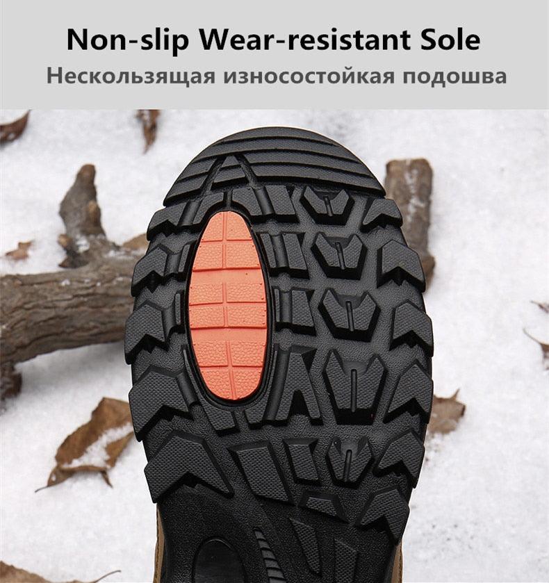 Waterproof Men's Leather Snow Boots, Fur Lined Rugged Winter Shoes