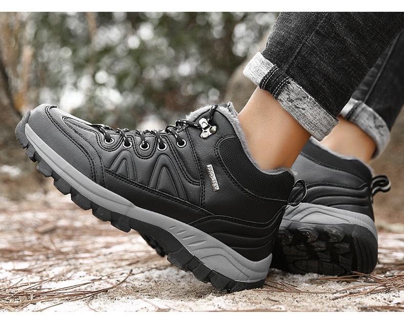 Waterproof Men's Leather Snow Boots, Fur Lined Rugged Winter Shoes