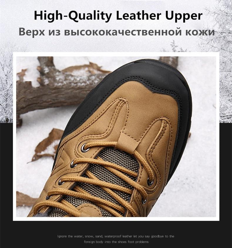Waterproof Men's Leather Snow Boots, Fur Lined Rugged Winter Shoes