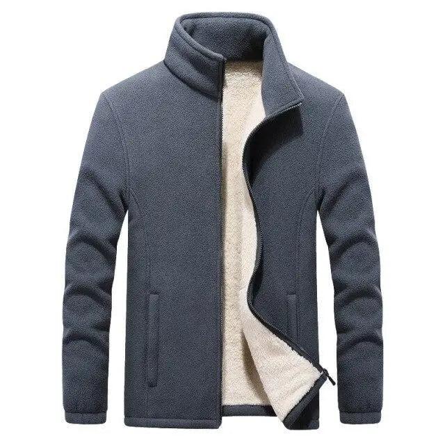 Men's Thickened Fleece Jacket Solid Minimalist Winter Casual Coat