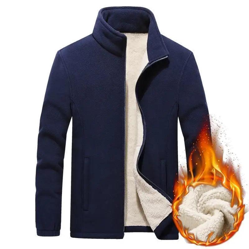 Men's thickened fleece jacket in solid color, minimalist sporty style
