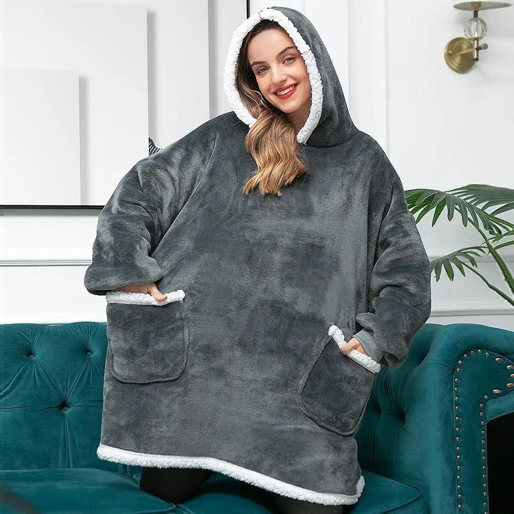 Oversized Wearable Blanket Hoodie with Sleeves for Lounging