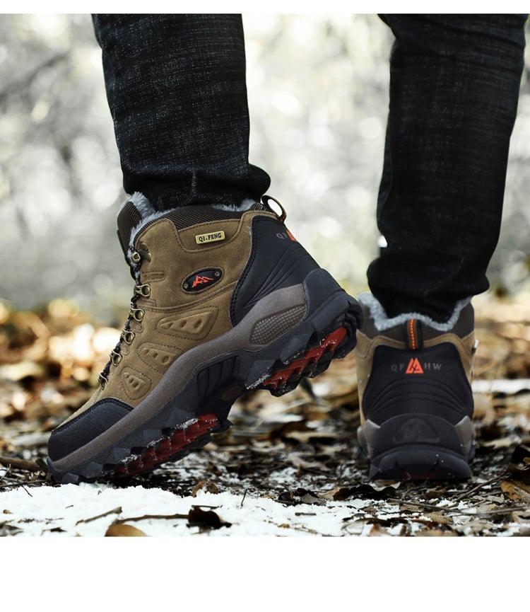 Men's Winter Plush Warm Hiking Boots Non-Slip Waterproof Ankle Shoes