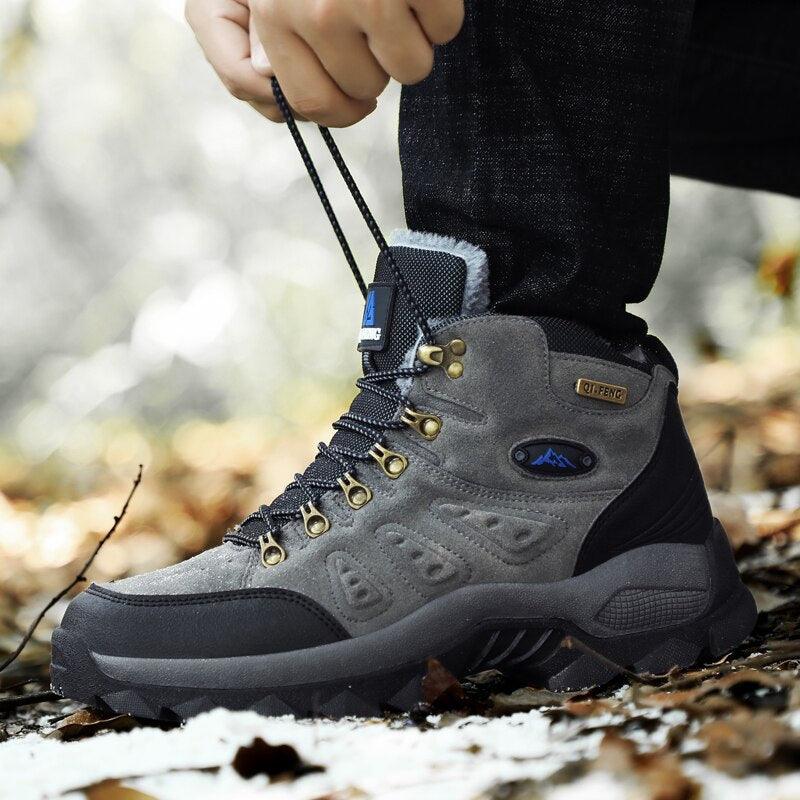 Men's Winter Plush Warm Hiking Boots Non-Slip Waterproof Ankle Shoes