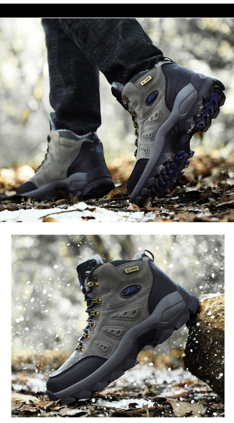 Men's Winter Plush Warm Hiking Boots Non-Slip Waterproof Ankle Shoes
