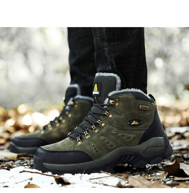 Men's Winter Plush Warm Hiking Boots Non-Slip Waterproof Ankle Shoes