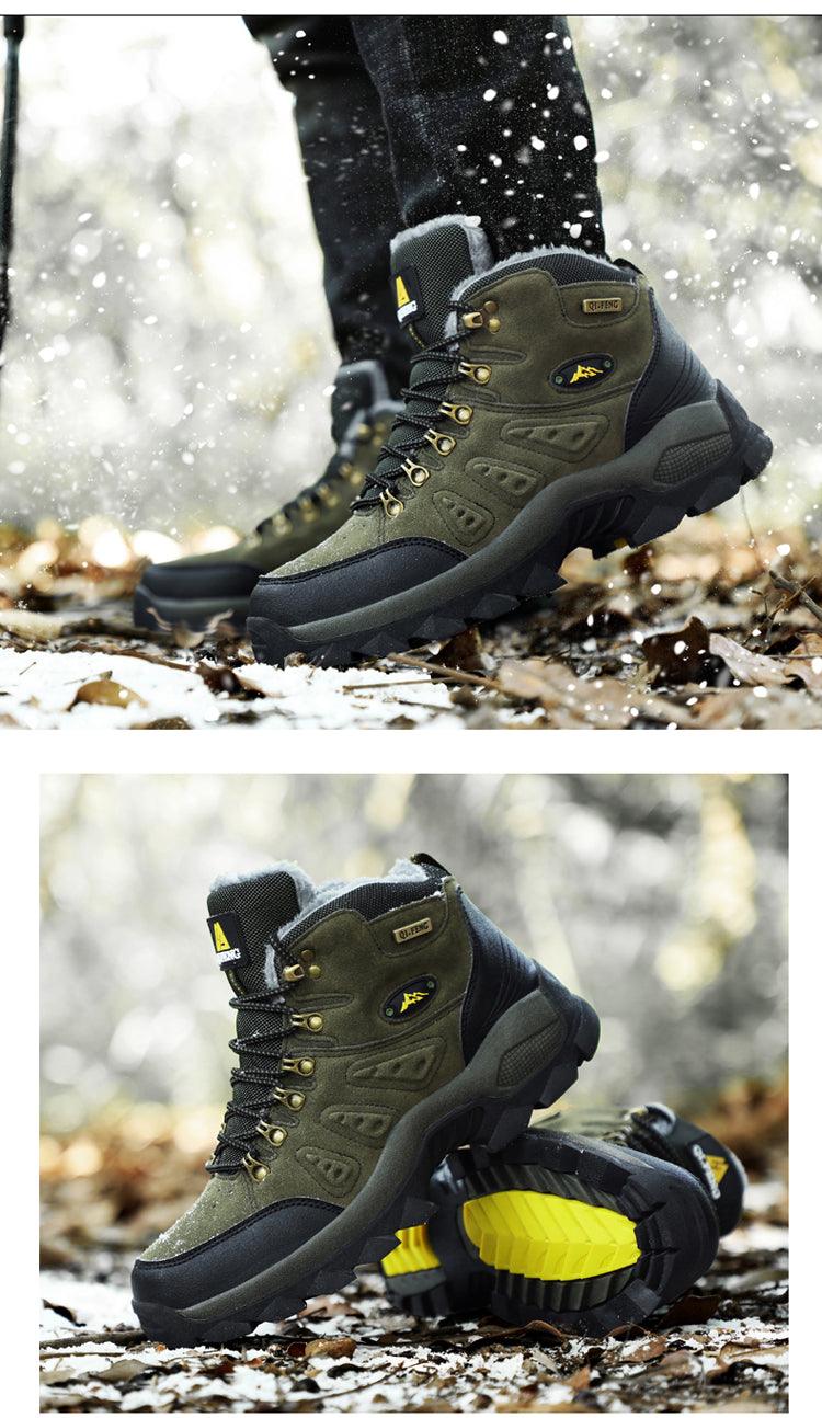 Men's Winter Plush Warm Hiking Boots Non-Slip Waterproof Ankle Shoes