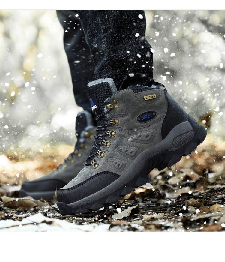 Men's Winter Plush Warm Hiking Boots Non-Slip Waterproof Ankle Shoes