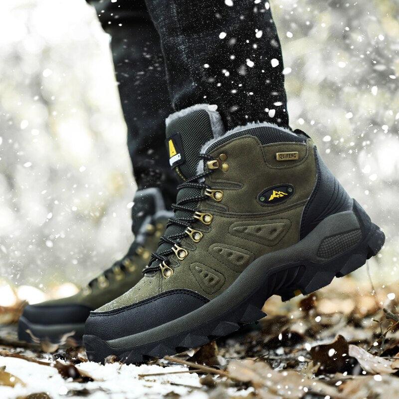 Men's Winter Plush Warm Hiking Boots Non-Slip Waterproof Ankle Shoes